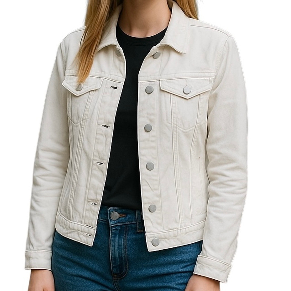 Gap White Denim Jean Jacket Coat Lightweight Button Front Size SMALL